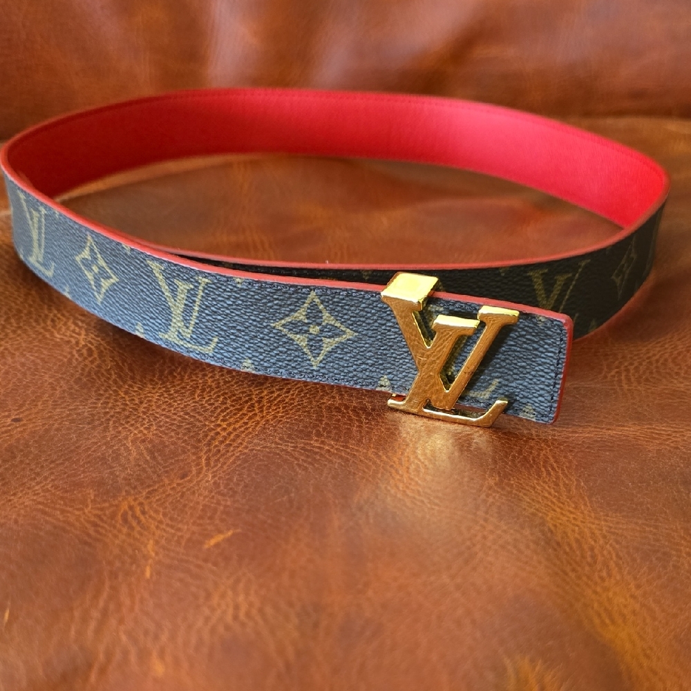 Louis Vuitton Monogram Belt with Red and Gold Accents
